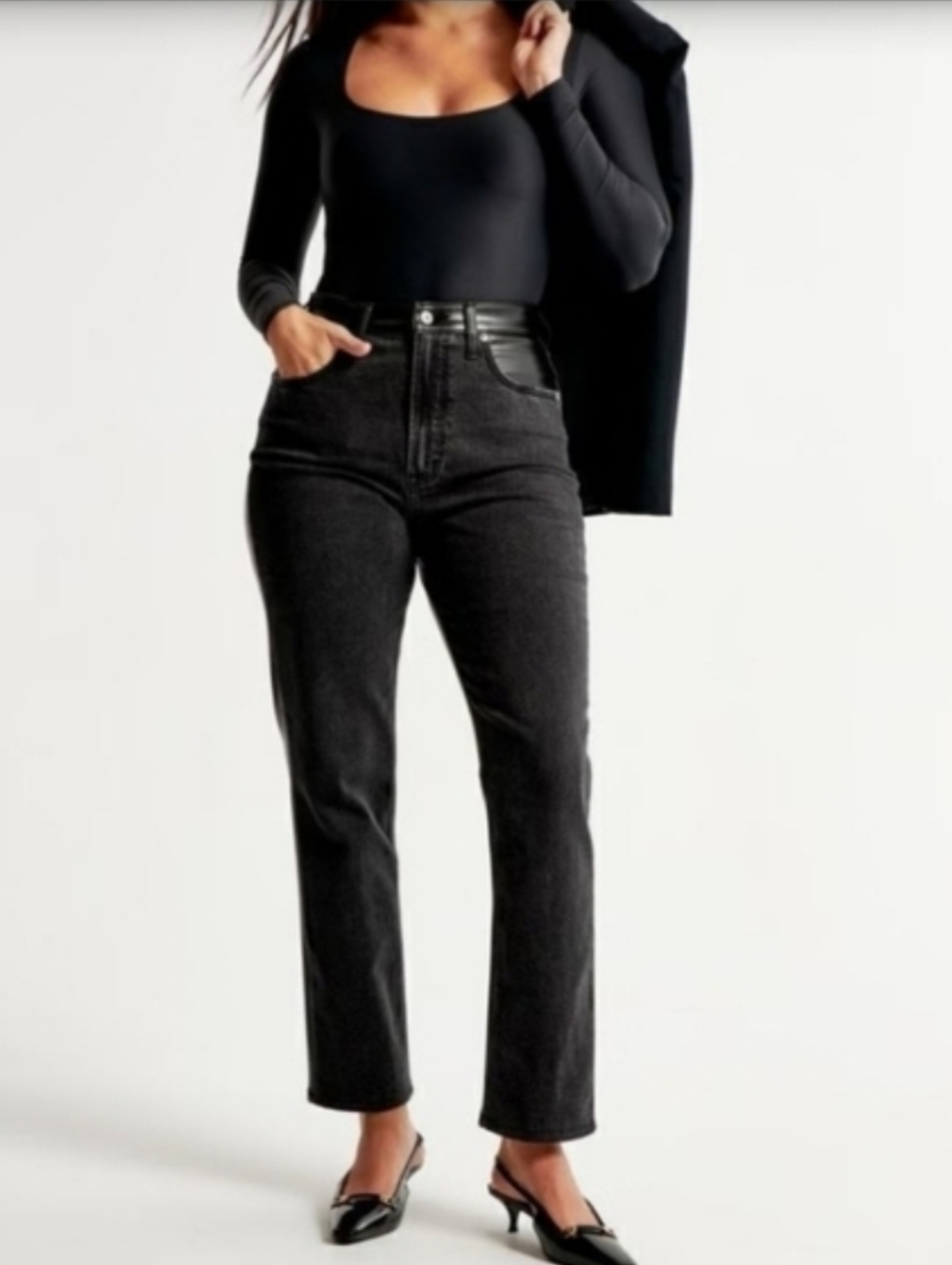Abercrombie & Fitch The Ankle Straight Ultra High Rise Black Denim Jeans Biker
